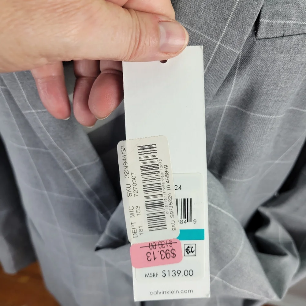 NWT Calvin Klein 2 Piece Gray White Plaid Suit Jacket & Pants w Belt Size 16 - Picture 4 of 16